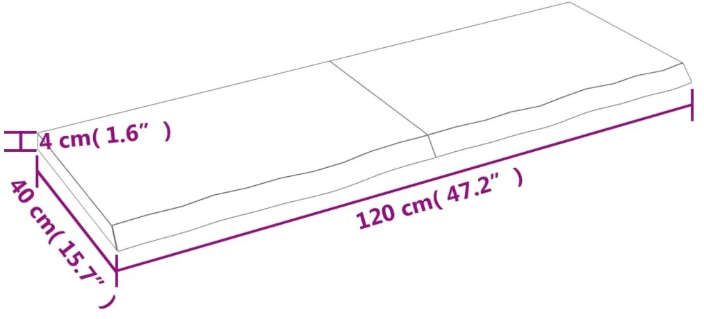 Ripiano a parete 120x40x4 cm legno massello rovere non trattato