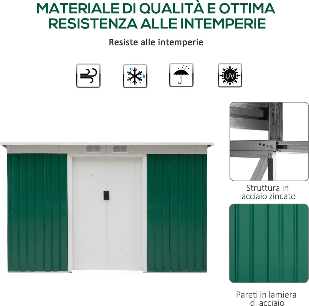 Casetta Box da Giardino in Lamiera Verde 277x130x173 cm...
