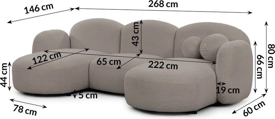 Divano angolare grigio (a U) con rivestimento in bouclé Orbit – Ropez