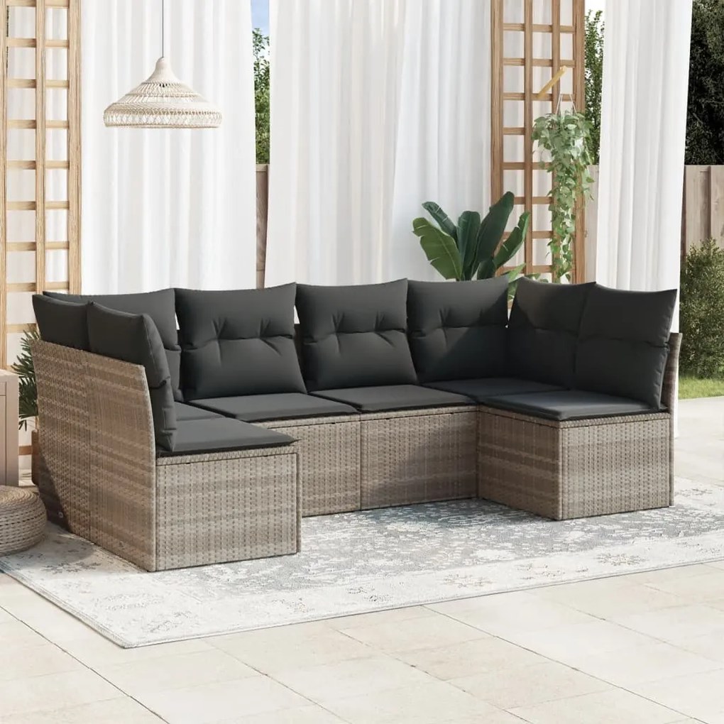 Set divano da giardino 6pz con cuscini grigio chiaro polyrattan