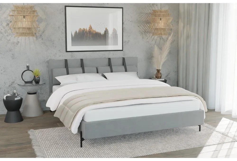 Letto matrimoniale imbottito grigio chiaro con griglia 200x200 cm Tulsa - Ropez
