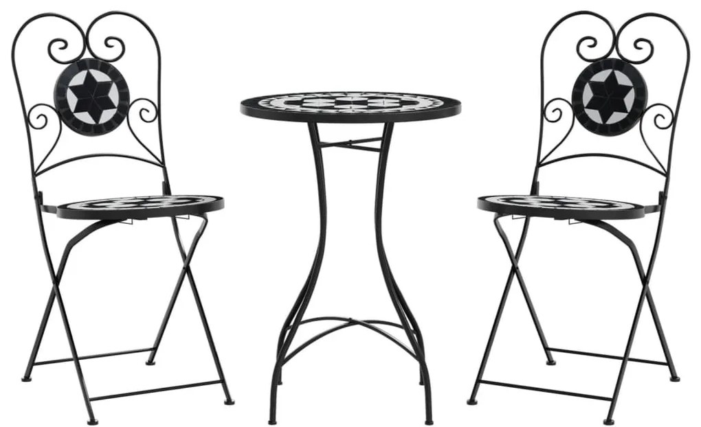 Set da bistrot con mosaico nero e bianco in ferro e ceramica