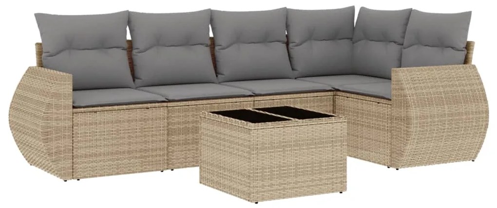 Set Divano da Giardino 6 pz con Cuscini Beige in Polyrattan