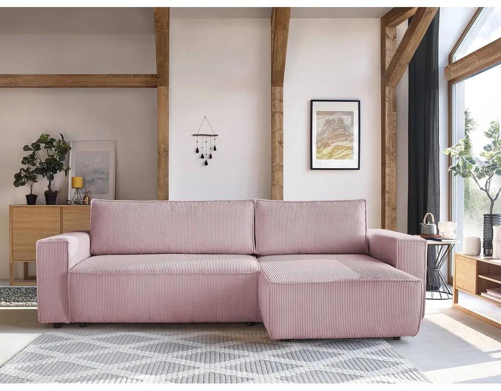 Divano letto in velluto a coste rosa chiaro divano ad angolo variabile Nihad - Bobochic Paris