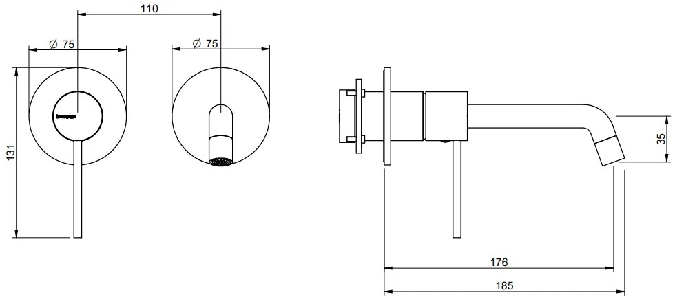 Treemme Up+ miscelatore monocomando lavabo 176mm senza parte incasso cromo