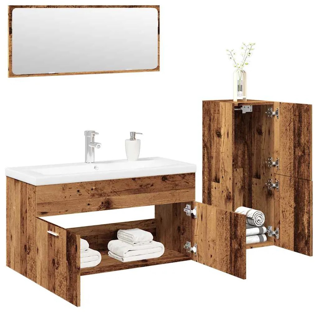Set Mobili Da Bagno 4 Pz Legno Antico İn Legno Multistrato /