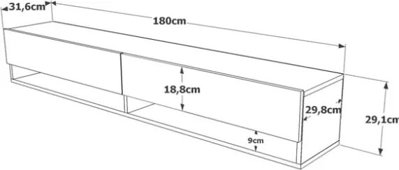 Mobile Tv Sospeso 180x32x30 Effetto Legno Rovere E Bianco Evolution