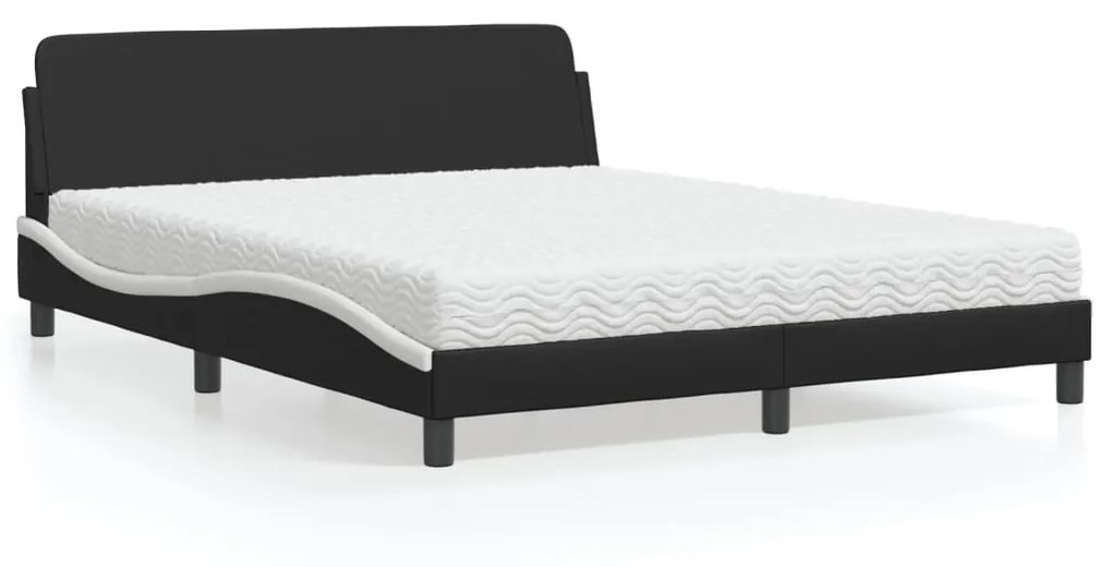 Letto Con Materasso Nero E Bianco 160x200cm Similpelle /