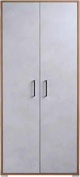 Scarpiera 2 ante grande in legno con ripiani 70x189h cm Noce chiaro anta cemento chiaro