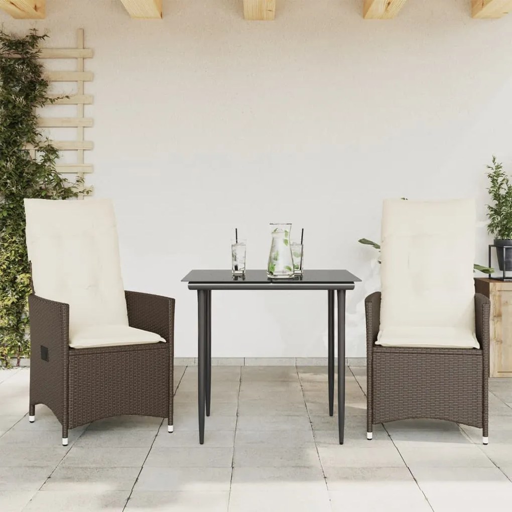 Sedie reclinabili giardino 2pz con cuscini marrone polyrattan