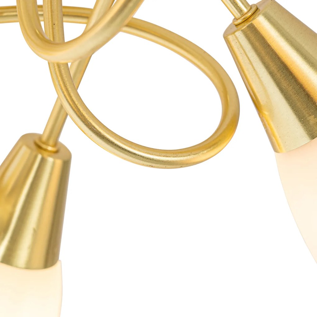 Plafoniera classica oro con vetro opalino 5 luci - Inez