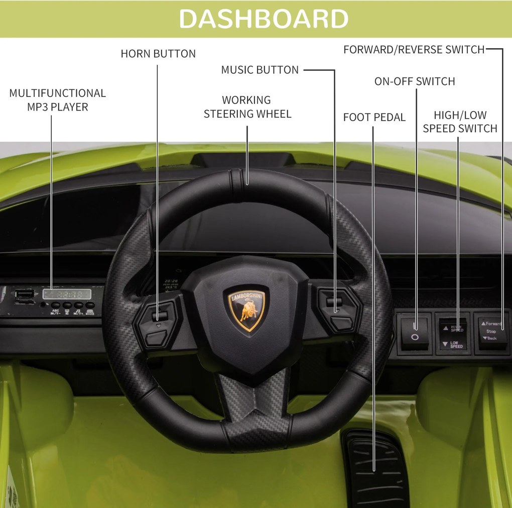 Macchina Elettrica per Bambini 12V con Licenza Lamborghini Sian FKP 37 Verde...