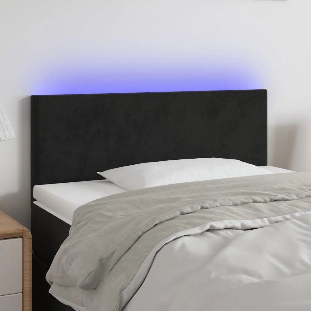 Testiera A Led Nera 100x5x78/88 Cm İn Velluto /