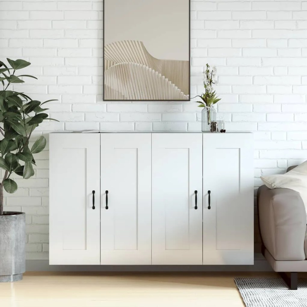 Armadietti A Parete 2 Pz Bianco Lucido İn Legno Multistrato /