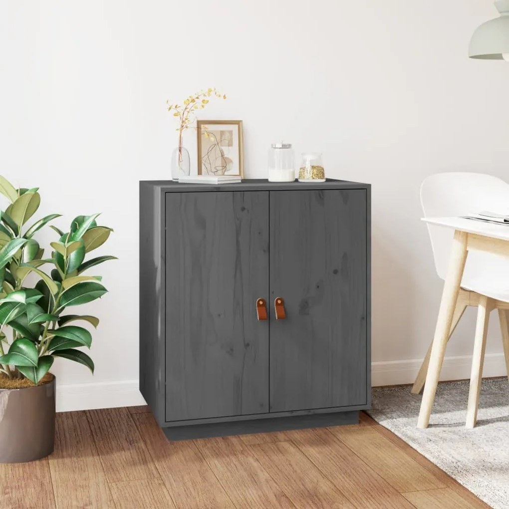 Credenza Grigia 65,5x40x75 Cm İn Legno Massello Di Pino /