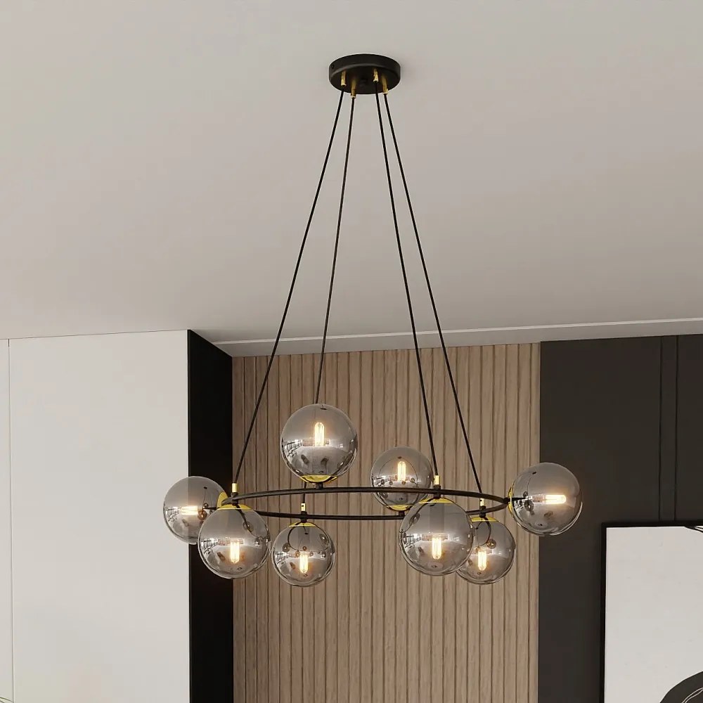 Lampadario a Sospensione AZURA 8 in Acciaio e Vetro 8xE14 Colore del corpo Nero e Grafite