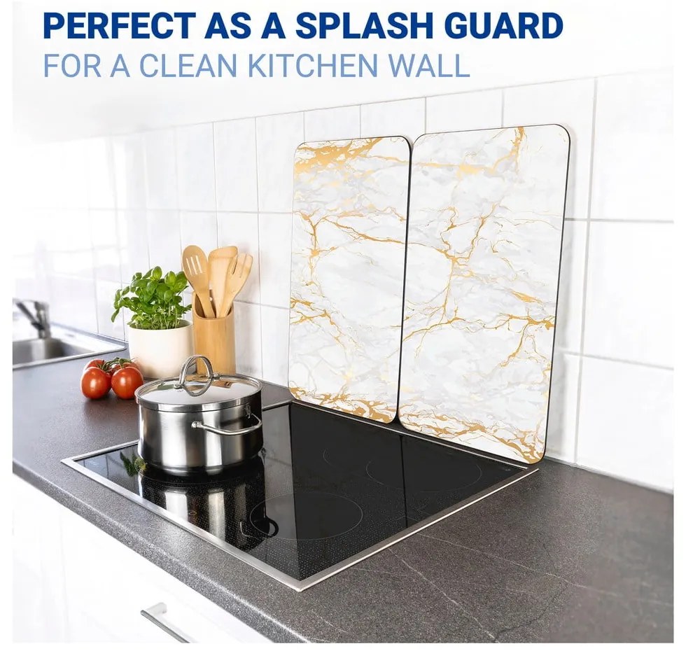 Set di 2 copri stufe in vetro in marmo bianco-oro, 52 x 30 cm Universal - Wenko