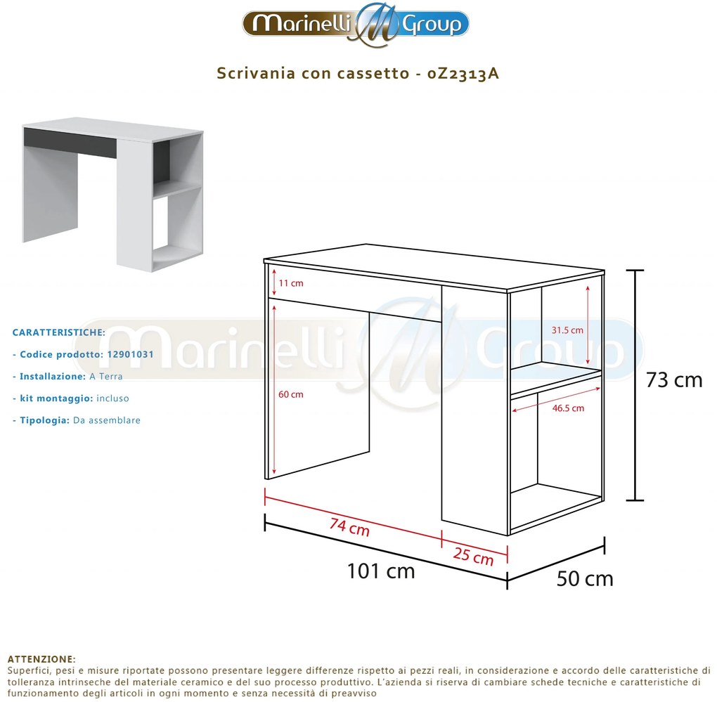 Scrivania computer con cassetto bianco grigio 0Z2313A