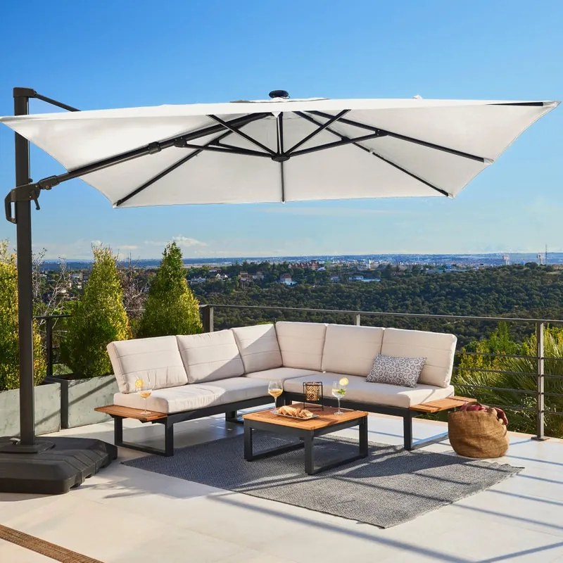 Ombrellone a palo laterale grigio Sonora NATERIAL L 288 x 288 cm con telo bianco