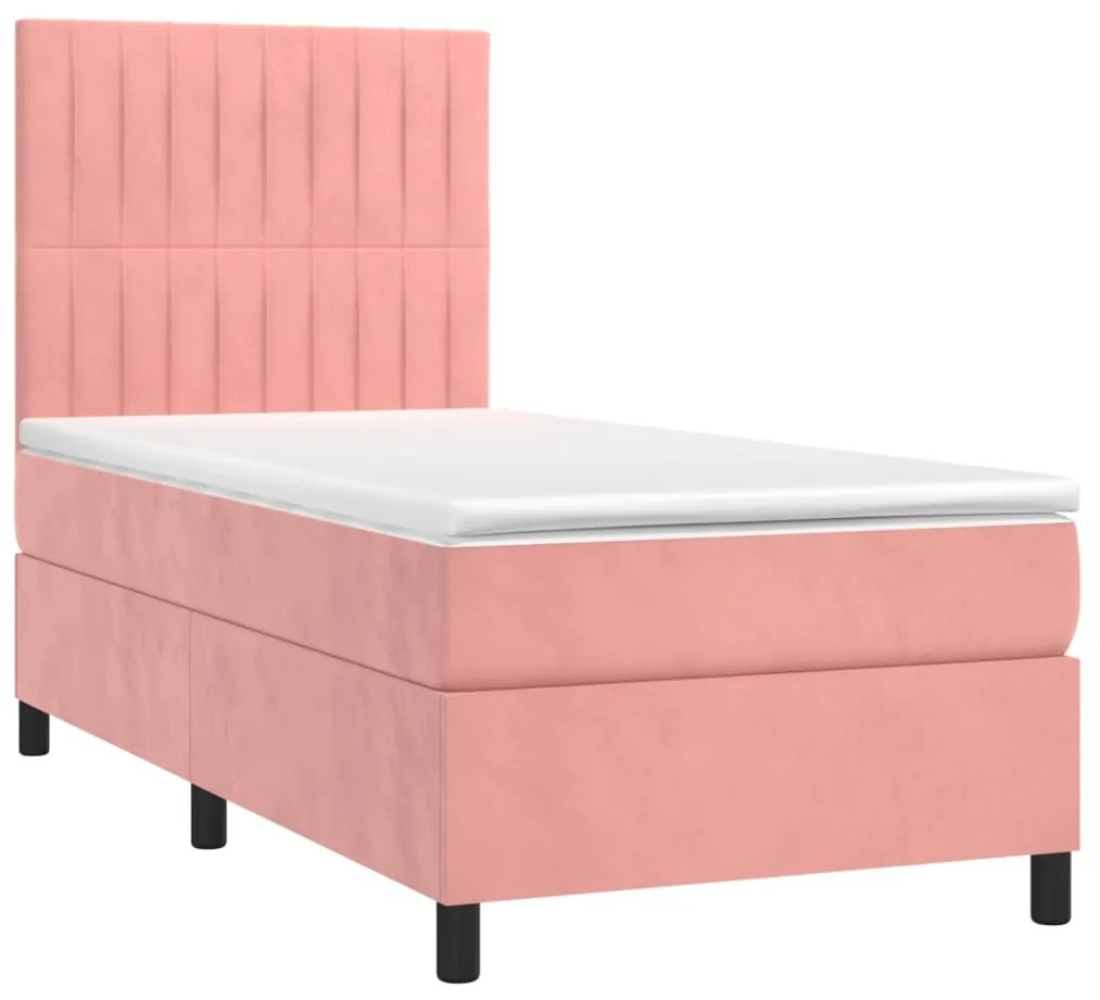 Letto a molle con materasso e led rosa 100x200 cm in velluto