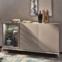 Madia credenza moderna in legno massello 3 ante grigio perla 185x49x99 - Mobili 2G