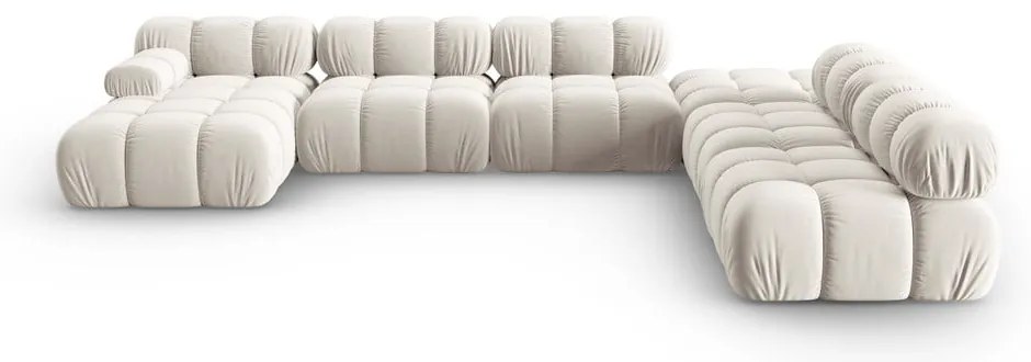 Divano angolare componibile beige (con penisola a destra/a U) con rivestimento in velluto Bellis – Micadoni