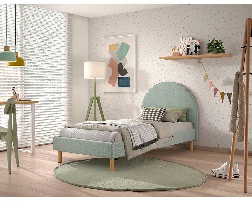 Letto singolo imbottito verde con griglia 90x200 cm MOON - Vipack