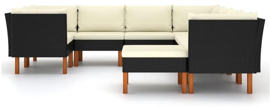 Set divani da giardino 9 pz con cuscini in polyrattan nero