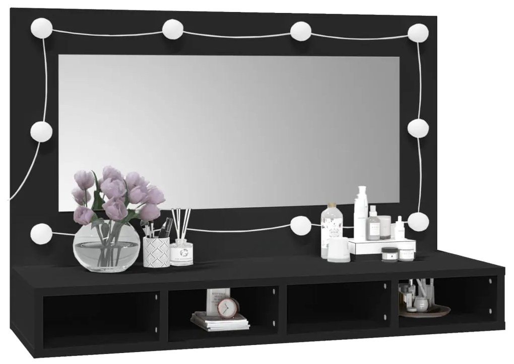 Mobile a specchio con led nero 90x31,5x62 cm