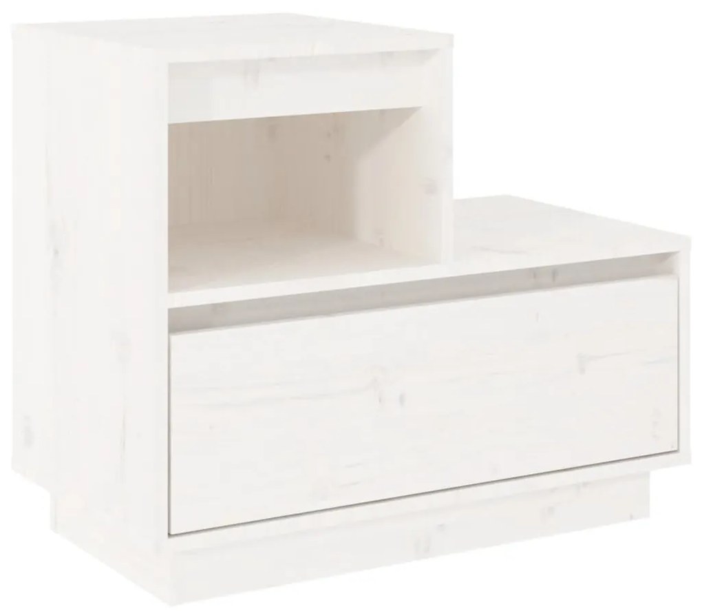 Comodino bianco 60x34x51 cm in legno massello di pino