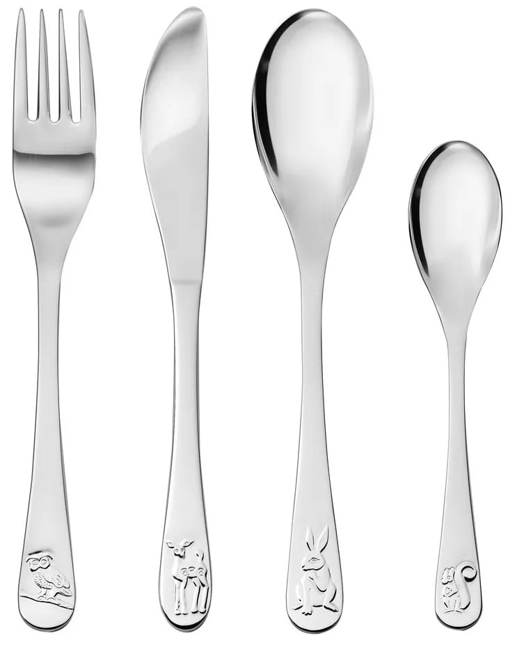 Posate per bambini in acciaio inox argento 4 pezzi Forest Animals - Zilverstad