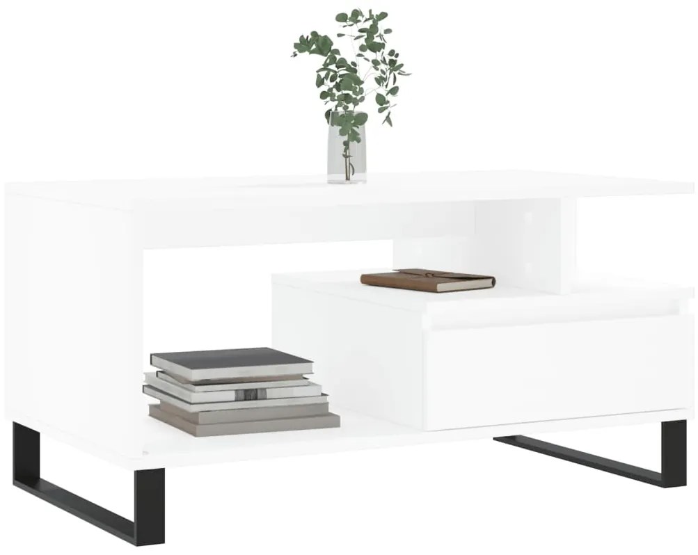 Tavolino da salotto bianco 90x49x45 cm in legno multistrato