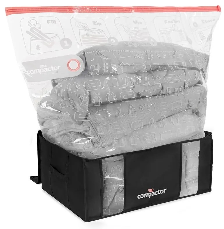 Set di organizer per vestiti sottovuoto/rinforzati in tessuto 2 pz 65x45x27 cm Black Edition – Compactor