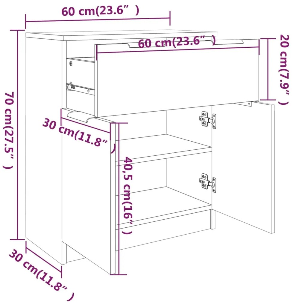 Credenza Rovere Sonoma 60x30x70 cm in Legno Multistrato