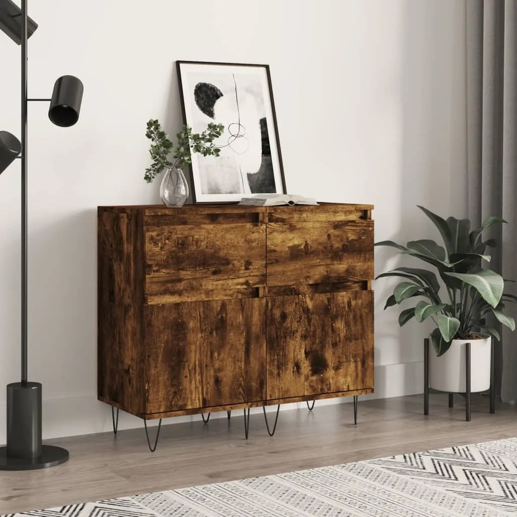 Credenze 2 Pz Rovere Fumo 40x35x70 Cm İn Legno Multistrato /