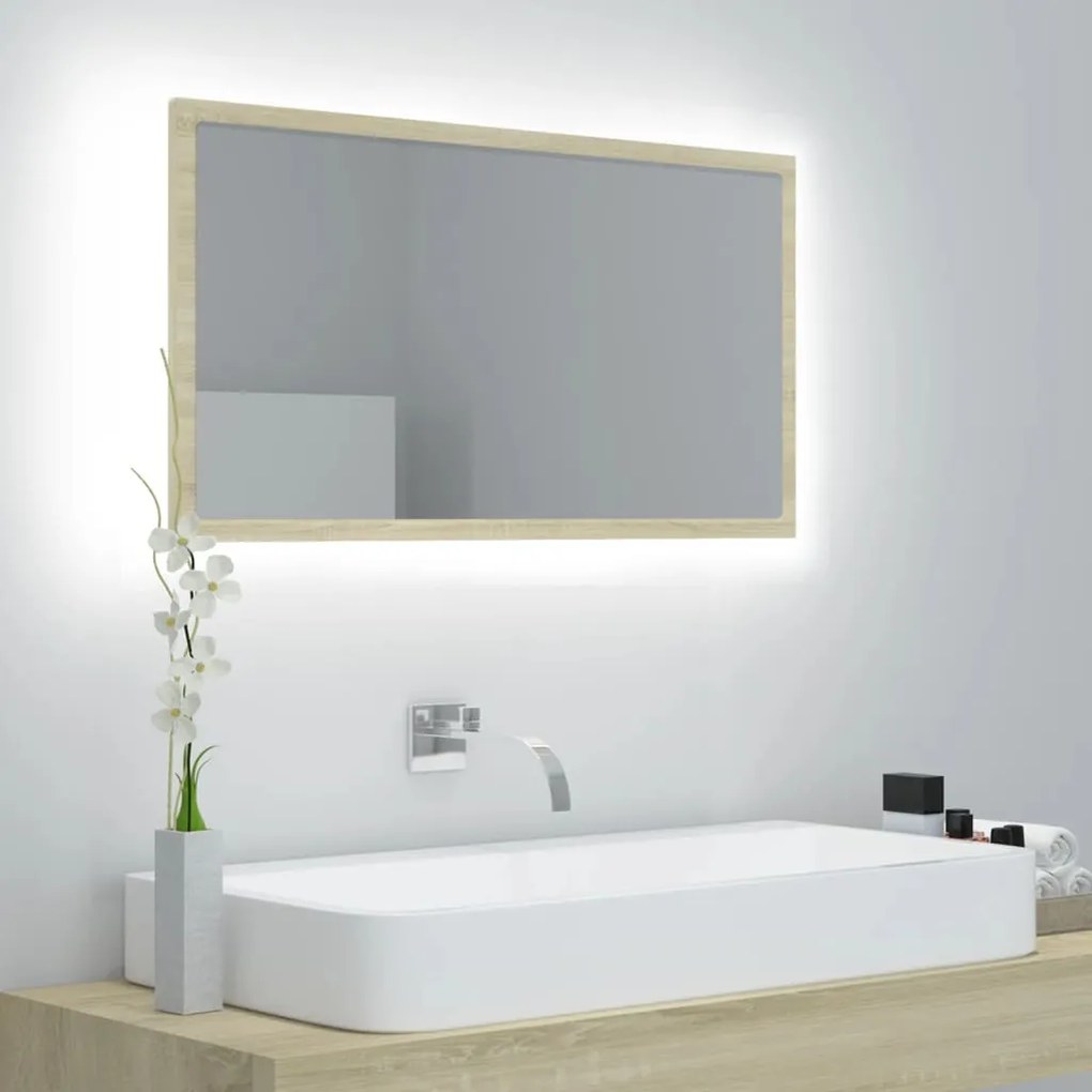 Specchio da bagno led rovere sonoma 80x8,5x37 cm in acrilico