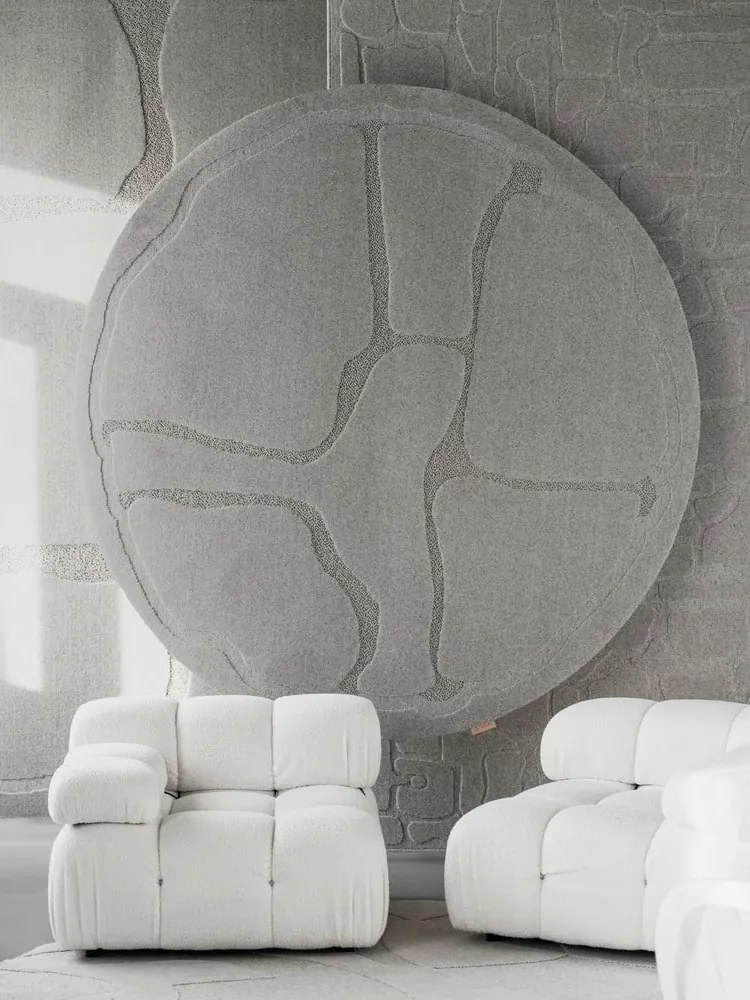Tappeto rotondo in lana grigia ø 160 cm Morphic Organica - Agnella