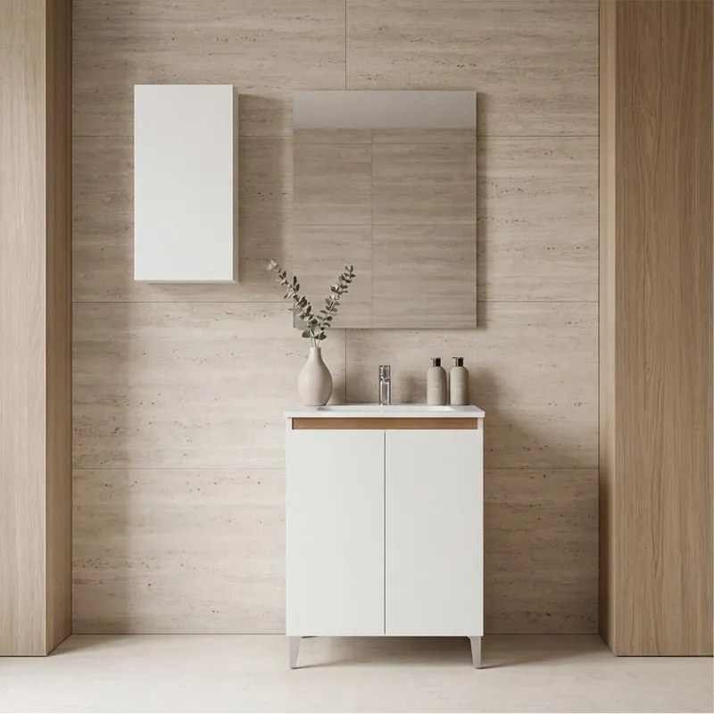 Mobile bagno con lavabo Revital L60 x H86 x P46 cm, due ante bianco frassinato