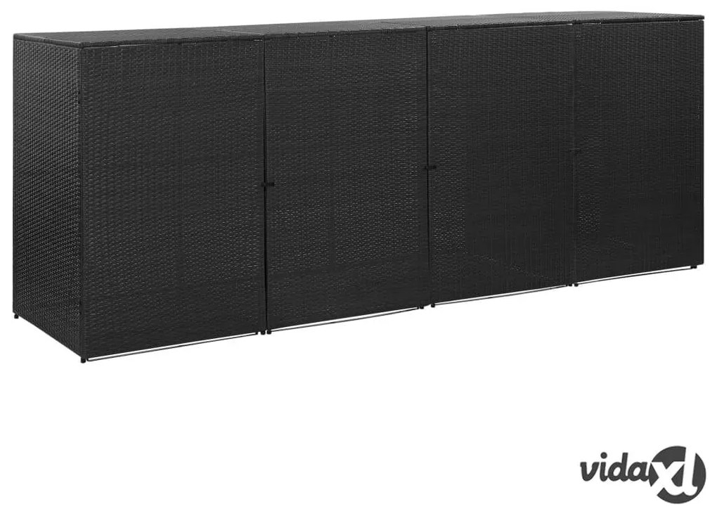 vidaXL Copribidone Quadruplo Spazzatura Nero 305x78x120 cm Polyrattan