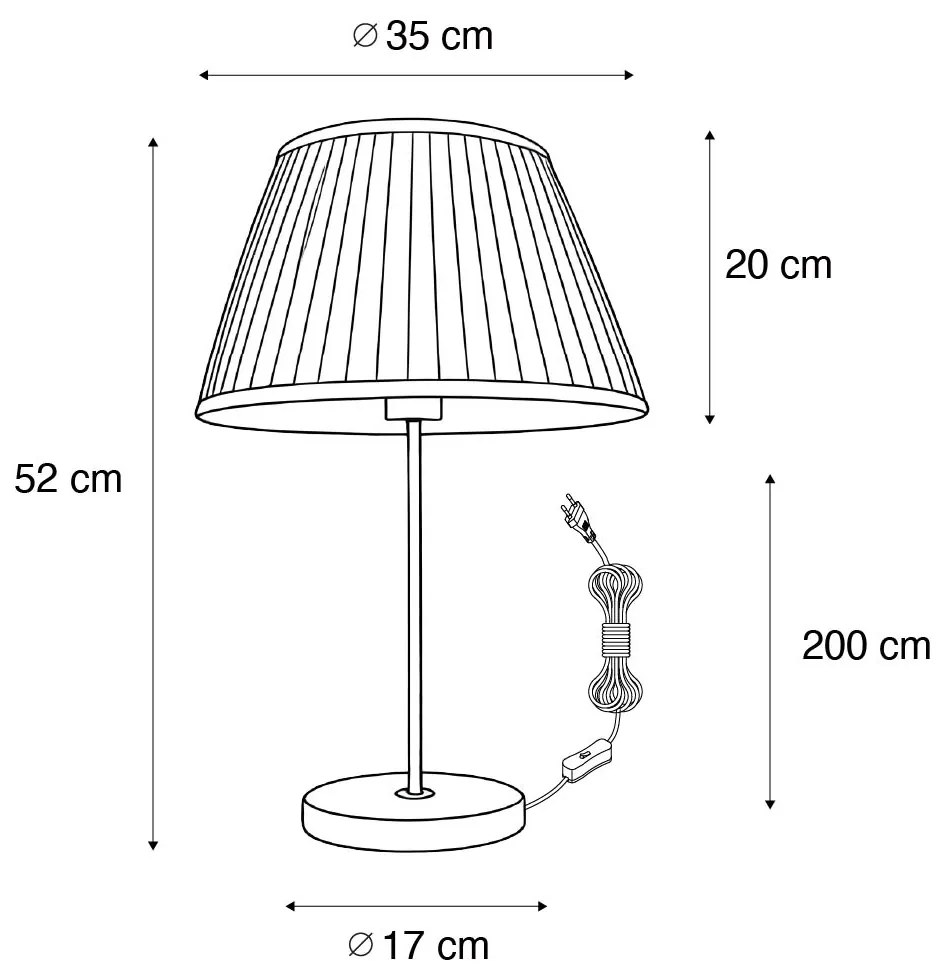 Lampada da tavolo retrò in ottone con paralume plissettato crema 35 cm - Kaso