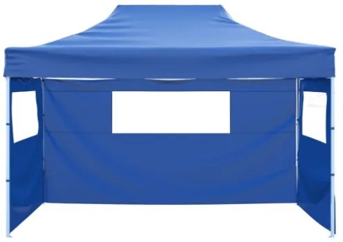 Gazebo Professionale Pieghevole con 3 Pareti 3x4m Acciaio Blu