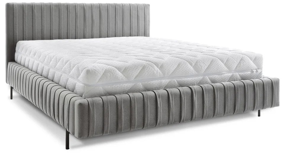 Letto matrimoniale imbottito grigio con contenitore e rete inclusi 160x200 cm Plissa – ELTAP