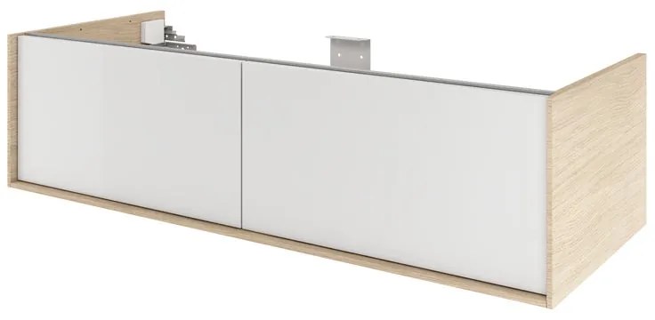 Mobile da bagno sospeso sotto lavabo L 120 x H 32 x P 48 cm bianco e rovere laccato lucido, 2 cassetti SENSEA Neo Frame