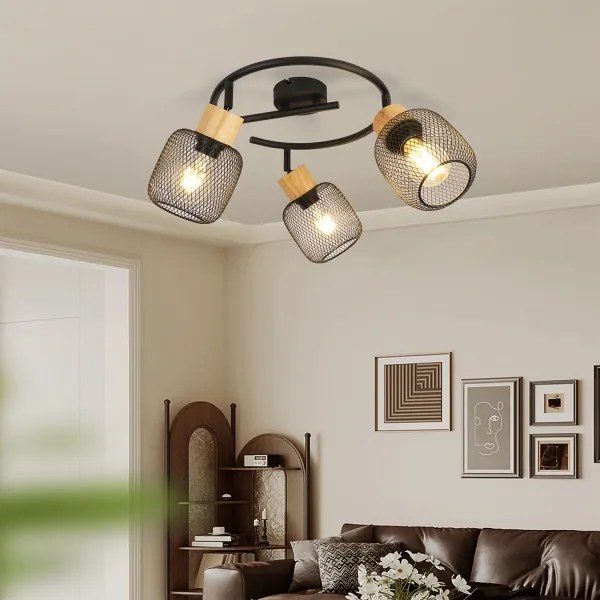 Brilagi - Faretto orientabile BASKLITE 3xE27/15W/230V, finitura legno di hevea/nero