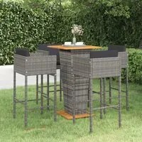 Set da Bar da Giardino 5 pz con Cuscini in Polyrattan Grigio 3094801