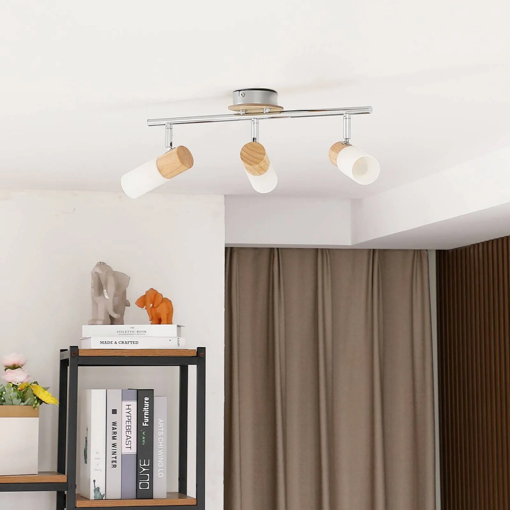 Faretto di legno Christoph, 3 luci, lungo Christoph Lindby, dimmerabile, Legno chiaro, Camera da letto, Legno, Campagna / Rustiche, Faretto