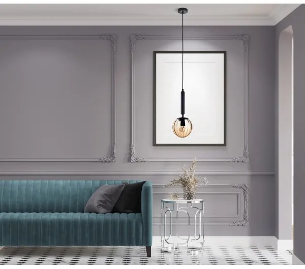 ITALUX PND-2324-1 BK+AMB - Lampadario a sospensione con filo RAVENA 1xE27/10W/230V nero