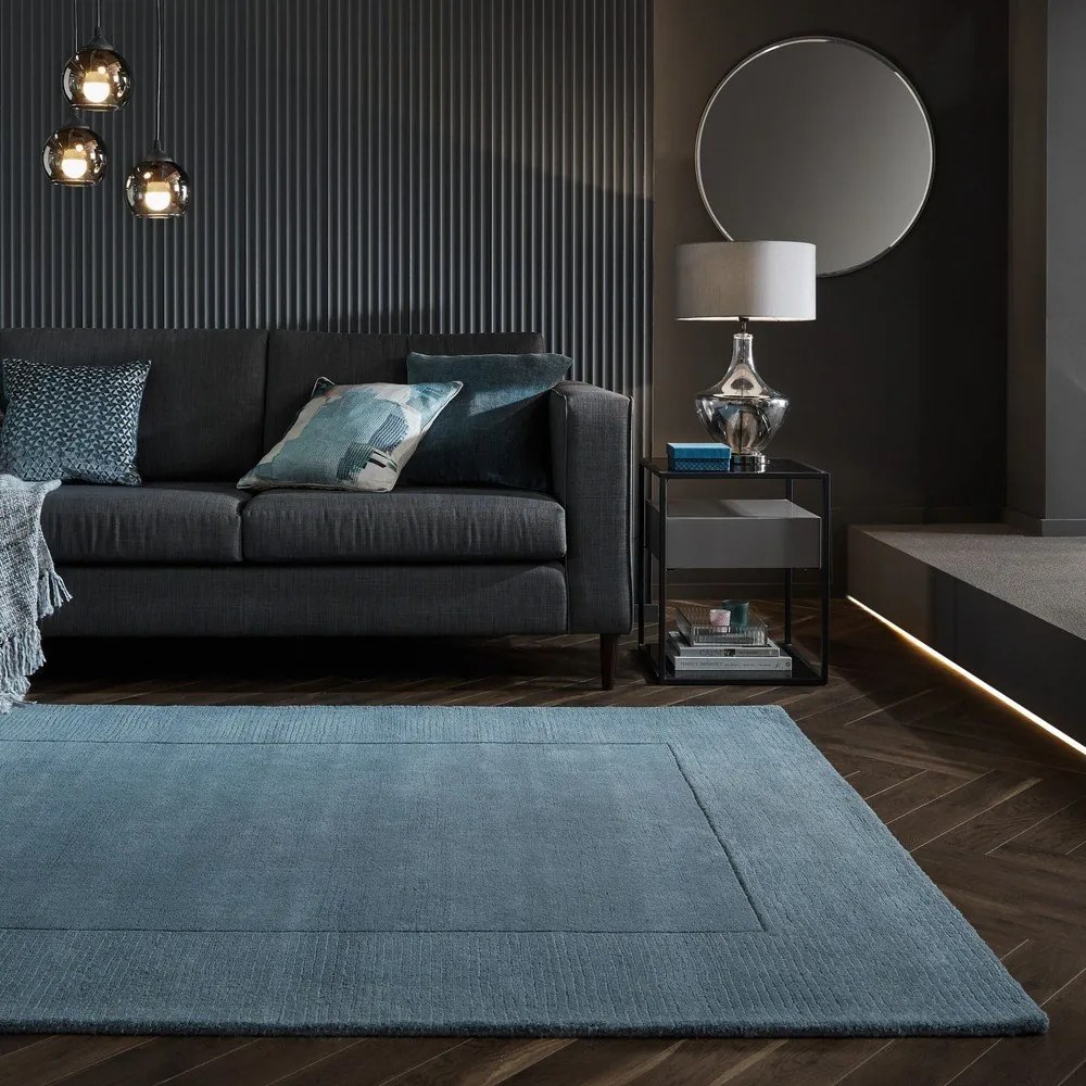 Tappeto blu in lana tessuto a mano 160x230 cm Textured Wool Border – Flair Rugs