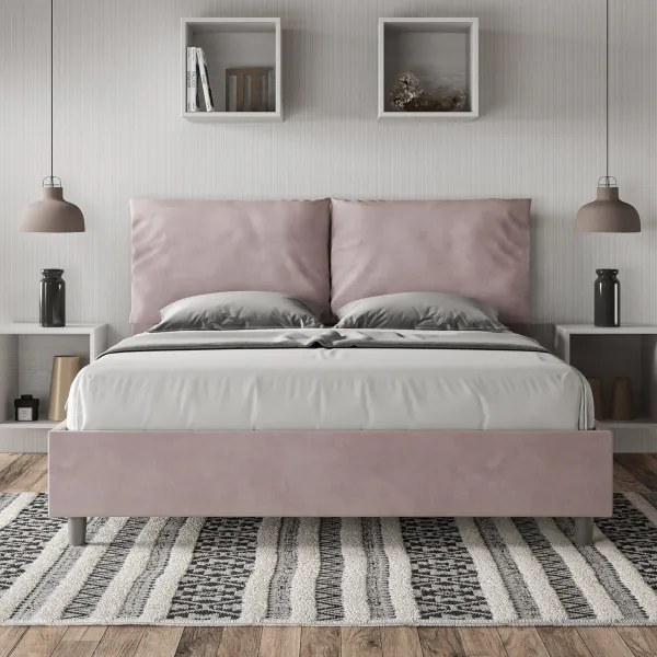 Letto matrimoniale e rete 160x200 in microfibra glicine Antea