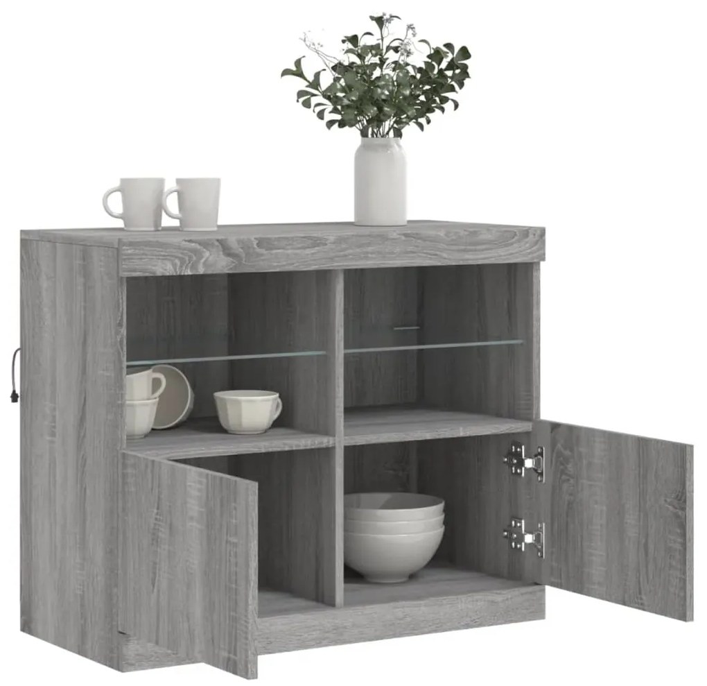 Credenza con luci led grigio sonoma 81x37x67 cm